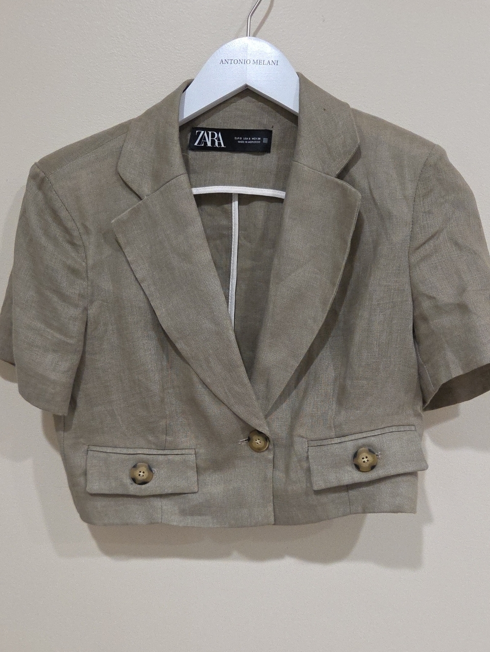 ZARA Cropped Short-Sleeve Blazer in Beige